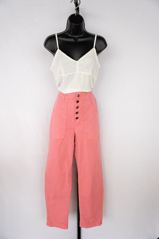 Veronica Beard Blush Pink "Arya" High Rise Straight Leg Pants w Large Font Pockets