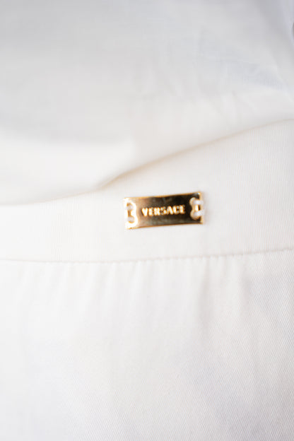 Versace White Straight Leg Capris w/  Gold Button