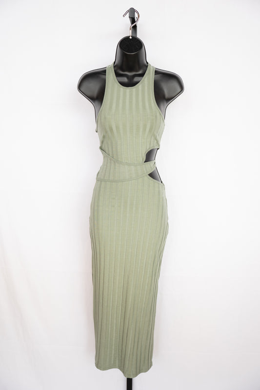 Jonathan Simkhai Sage Green Large Ribbed Cut-Out Maxi Dress NWT