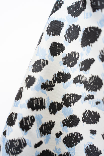 Ganni Light Blue w Black Print Half Sleeve Half Zip Knee-Length Dress