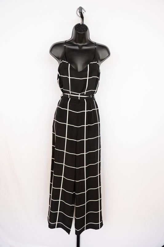 L'agence Silk Black & White Window Pane Plaid Sleeveless Jumpsuit