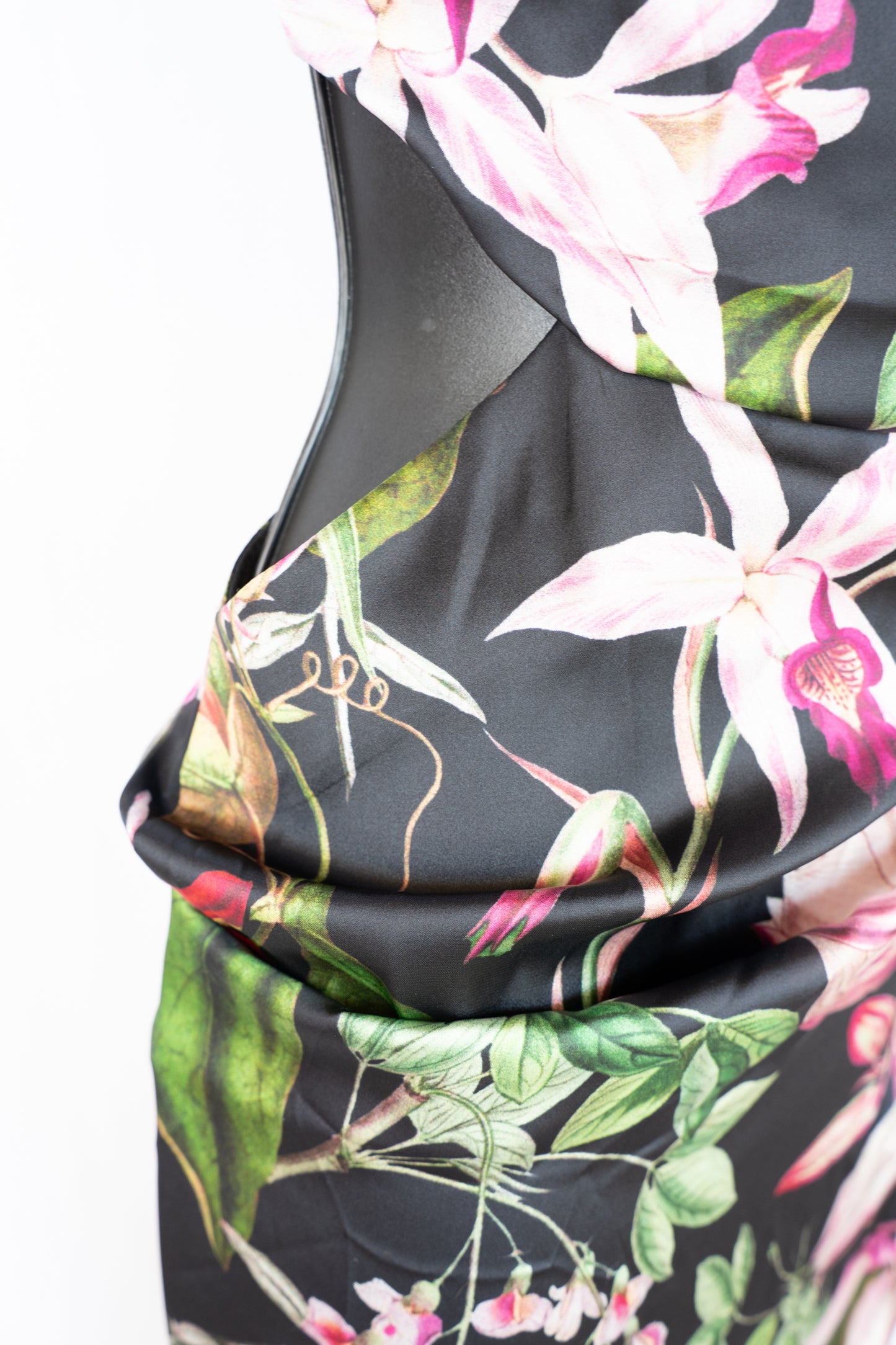 Katie May Black w Multicolor Realistic Floral One Long Shoulder Cut-Out Hip Maxi Dress w Slit