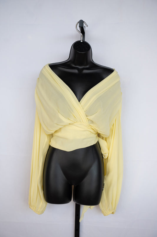 Dolce & Gabbana Silk Yellow Long Sleeve Tie Blouse NWT
