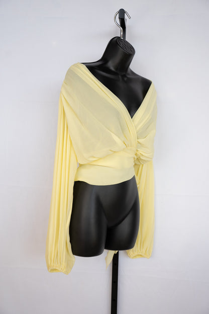 Dolce & Gabbana Silk Yellow Long Sleeve Tie Blouse NWT