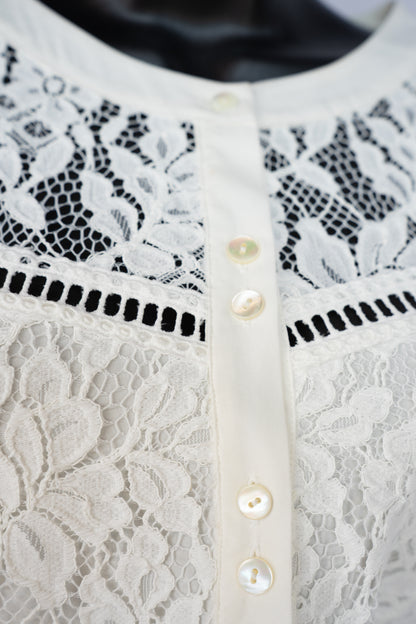 Marjolaine White Lace Short Sleeve Button Up Knee-Length Dress NWT