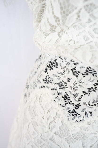 Marjolaine White Lace Short Sleeve Button Up Knee-Length Dress NWT