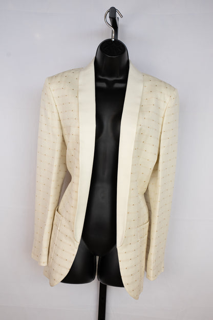 Zadig & Voltaire Pearl White Open Face Blazer w Gold Sparkle Dot Detail