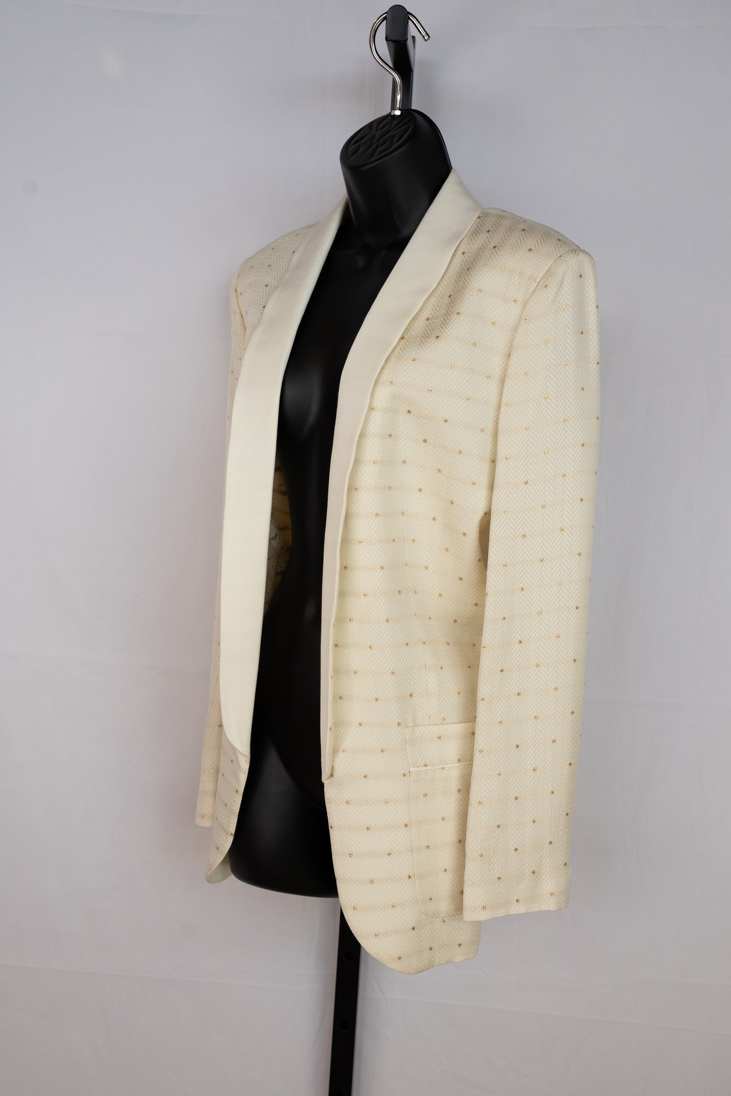 Zadig & Voltaire Pearl White Open Face Blazer w Gold Sparkle Dot Detail