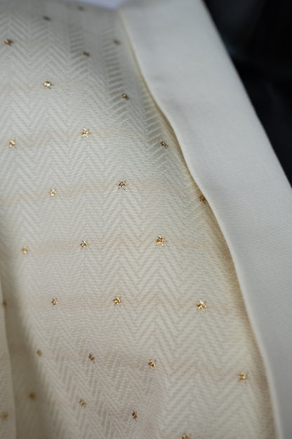 Zadig & Voltaire Pearl White Open Face Blazer w Gold Sparkle Dot Detail