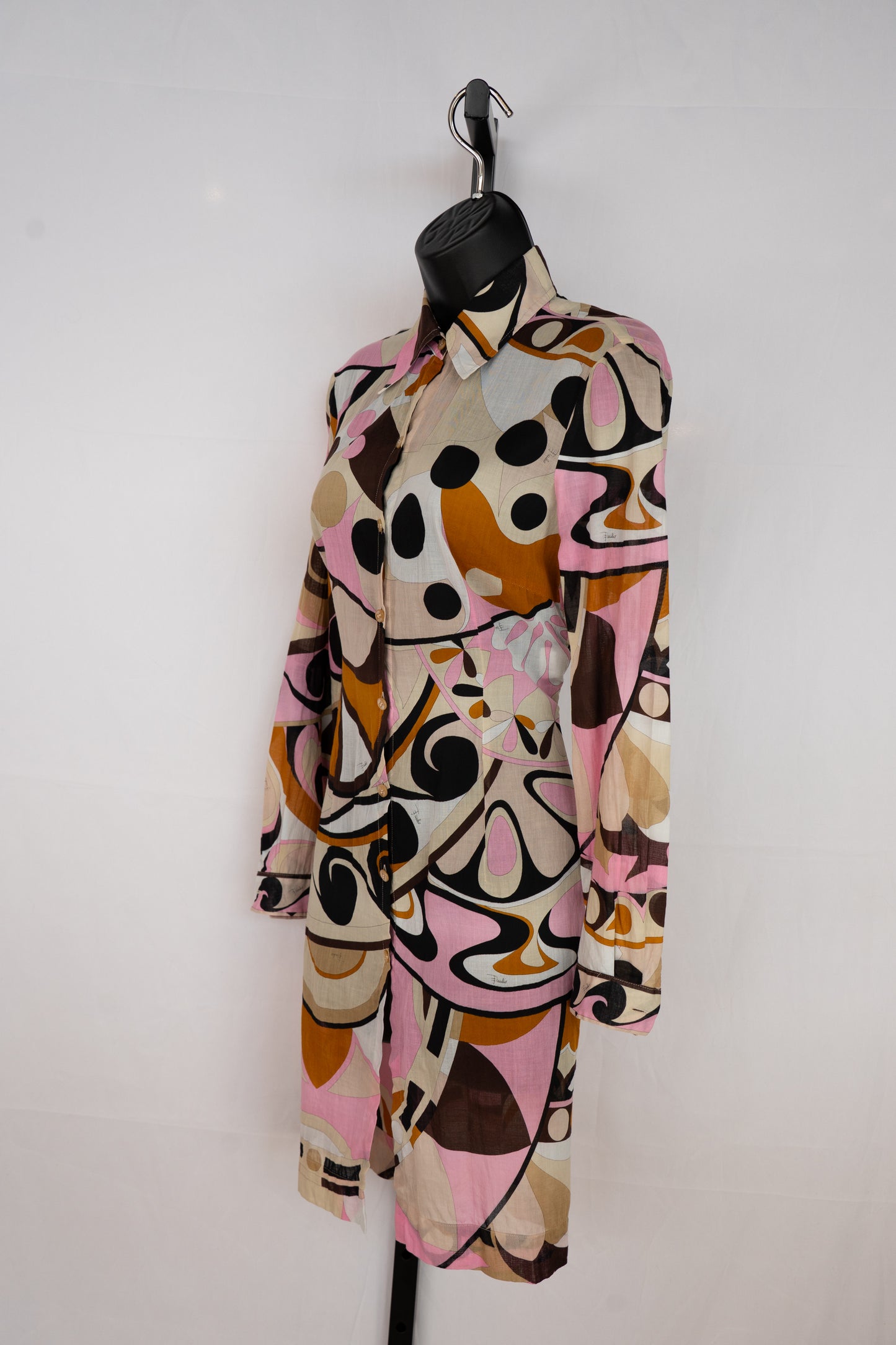 Emilio Pucci Multi Pink & Brown Abstract Print Long Sleeve Button Up Top