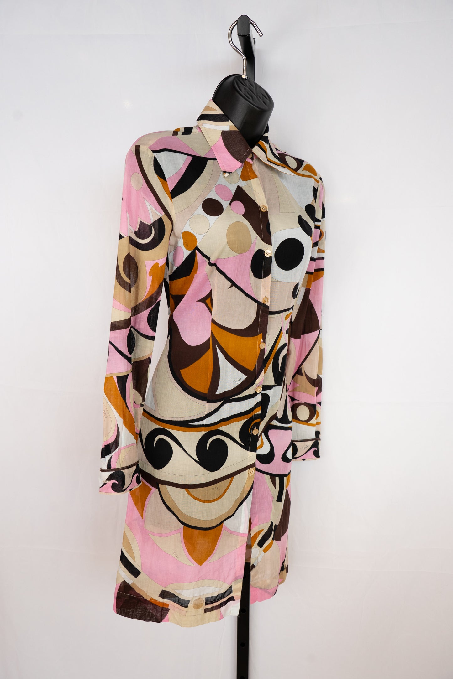 Emilio Pucci Multi Pink & Brown Abstract Print Long Sleeve Button Up Top