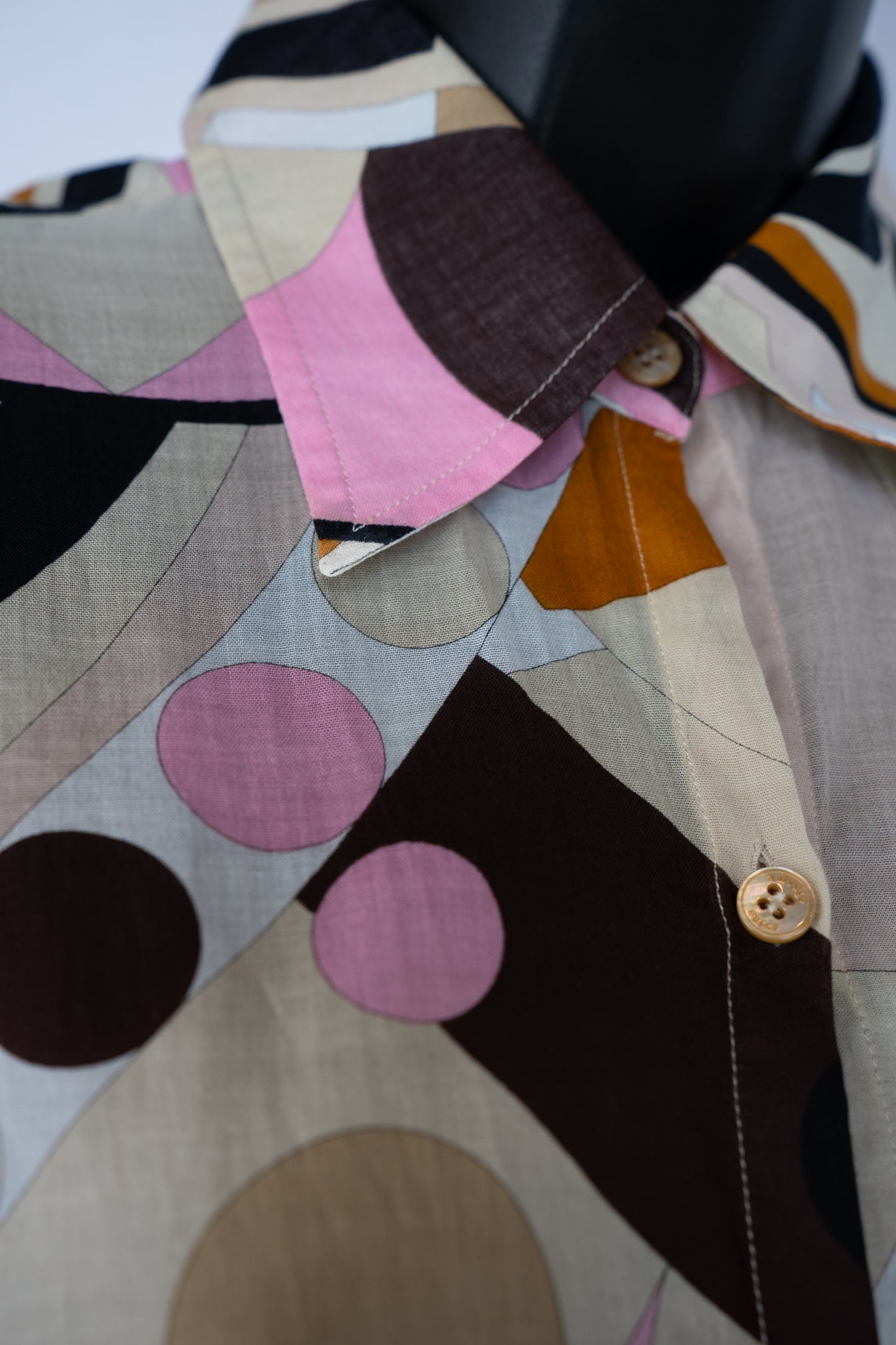 Emilio Pucci Multi Pink & Brown Abstract Print Long Sleeve Button Up Top