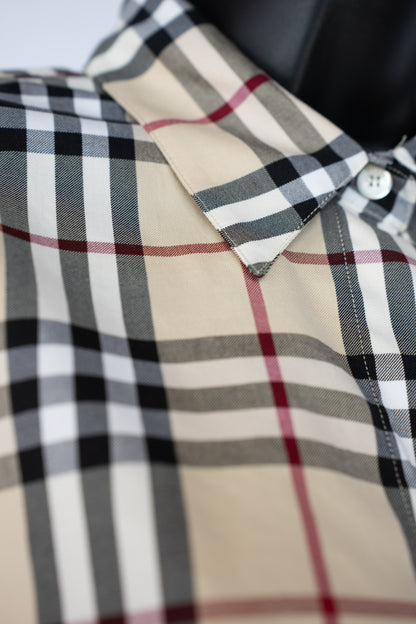 Burberry Beige Red Black White Check Collared Long Sleeve Button Up Shirt
