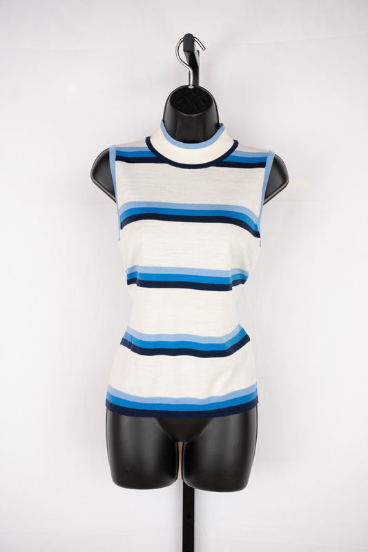 G/Fore White & Blue Striped Sleeveless Mock Neck Top