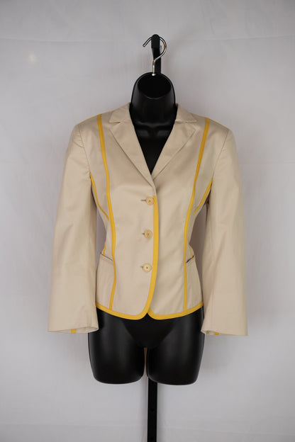 Akris Punto Beige & Yellow Stripe Button Up Collared Jacket NWT