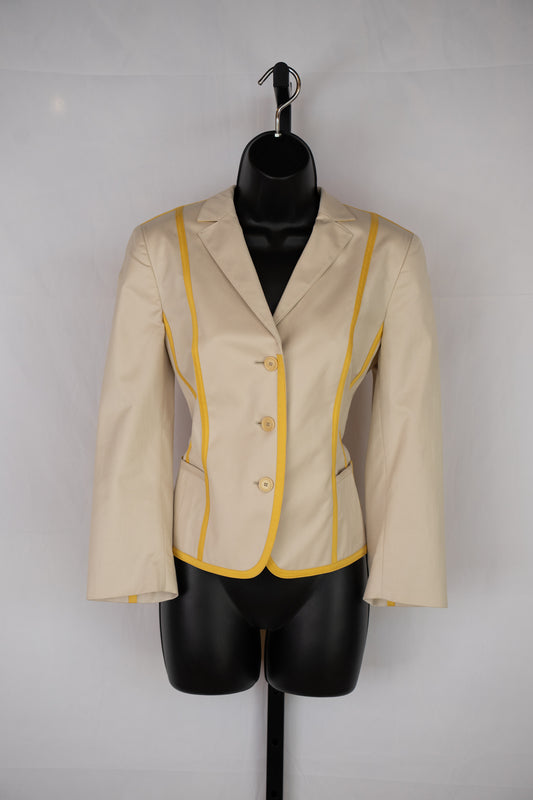 Akris Punto Beige & Yellow Stripe Button Up Collared Jacket NWT