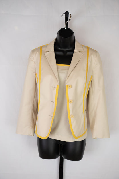 Akris Punto Beige & Yellow Stripe Button Up Collared Jacket NWT