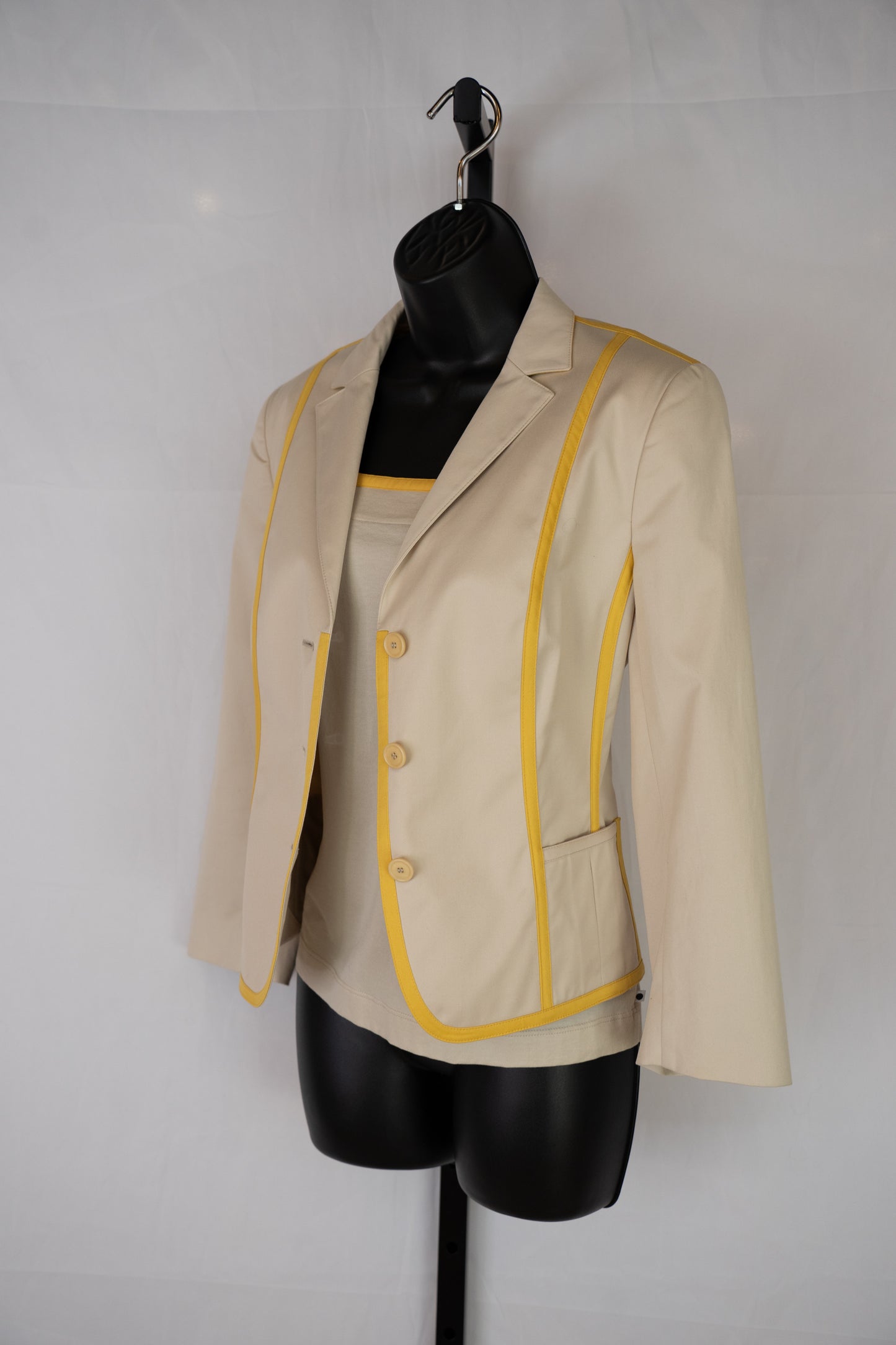 Akris Punto Beige & Yellow Stripe Button Up Collared Jacket NWT