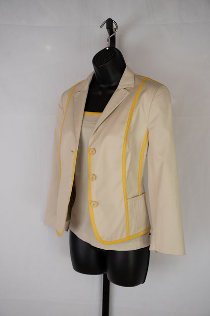 Akris Punto Beige & Yellow Stripe Button Up Collared Jacket NWT