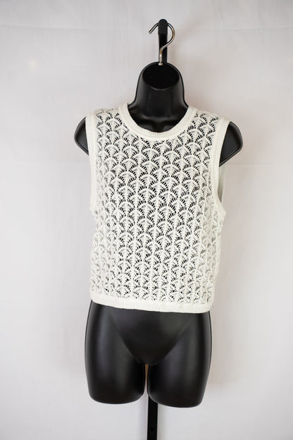 Zimmermann White Crochet Sleeveless Crop Tank Top (Part of Set)