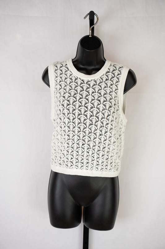 Zimmermann White Crochet Sleeveless Crop Tank Top (Part of Set)