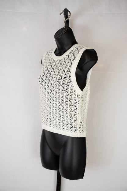 Zimmermann White Crochet Sleeveless Crop Tank Top (Part of Set)