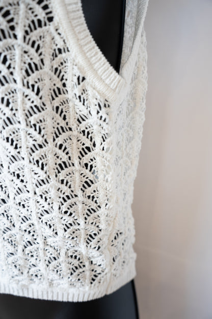 Zimmermann White Crochet Sleeveless Crop Tank Top (Part of Set)