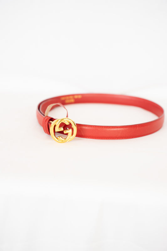 Gucci Leather Red Belt w/ Gold GG Buckle
