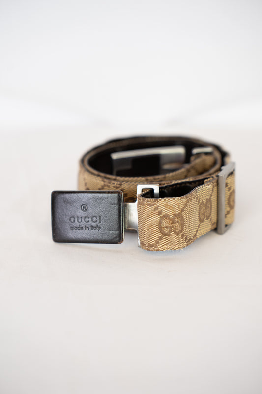 Gucci Brown Monogram Belt w/ Leather Buckle