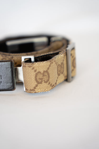 Gucci Brown Monogram Belt w/ Leather Buckle