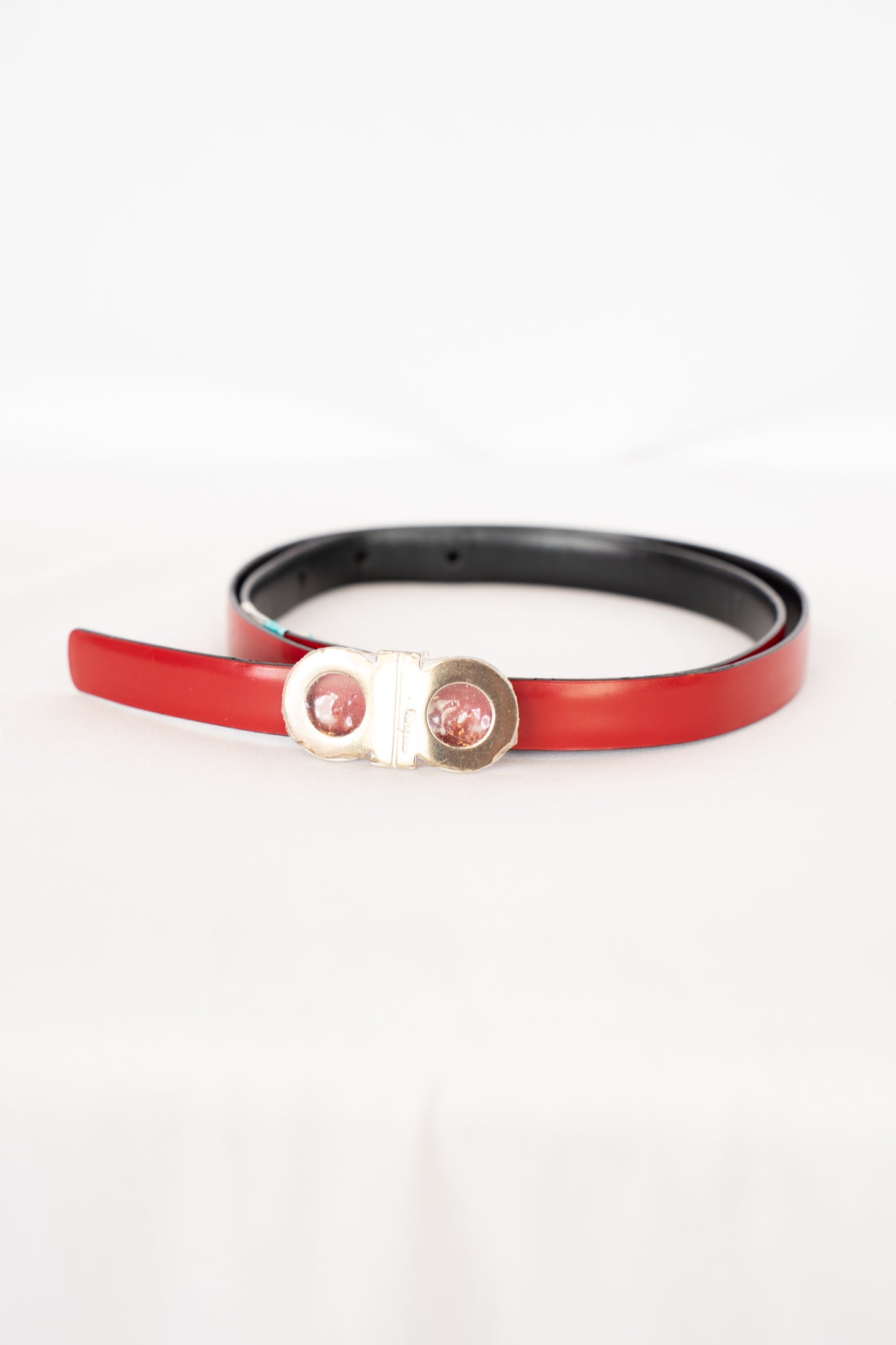 Ferragamo Leather Red Skinny Belt w Logo