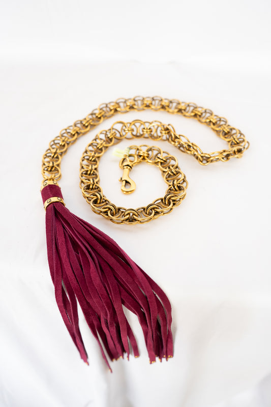 Gucci Gold Chain Belt w/ Maroon Tassel Detail