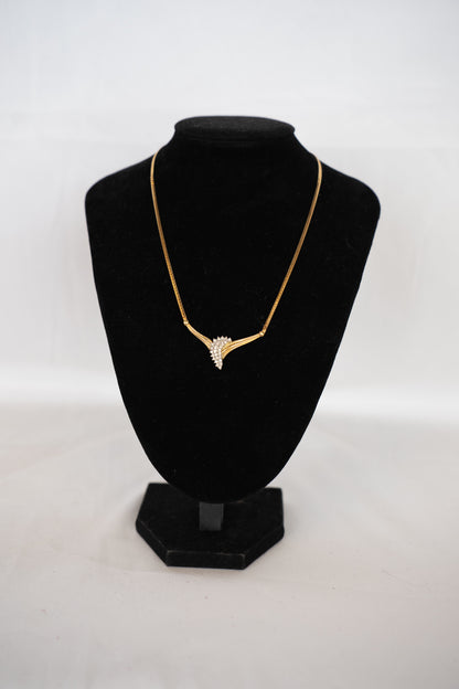 14K Gold Necklace w/ Diamond Cluster Wave