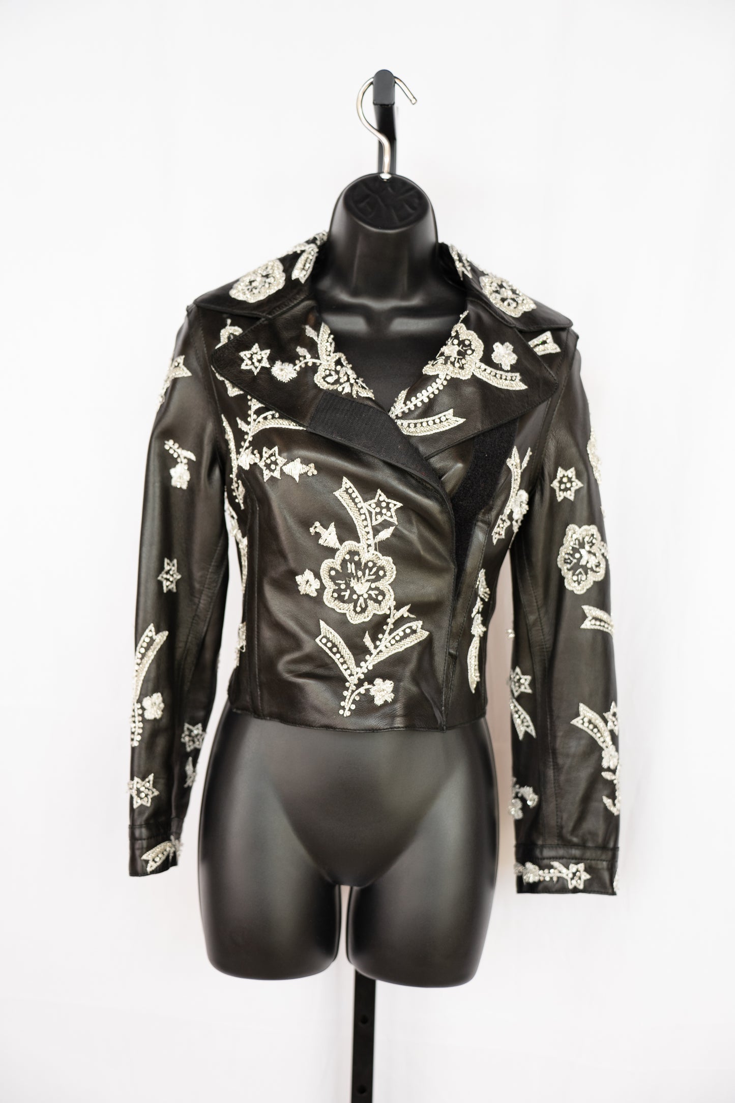 Dolce & Gabbana Black Leather Beaded Leather Jacket