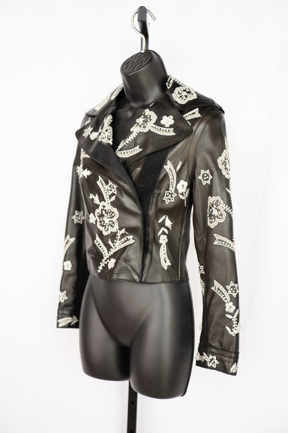 Dolce & Gabbana Black Leather Beaded Leather Jacket