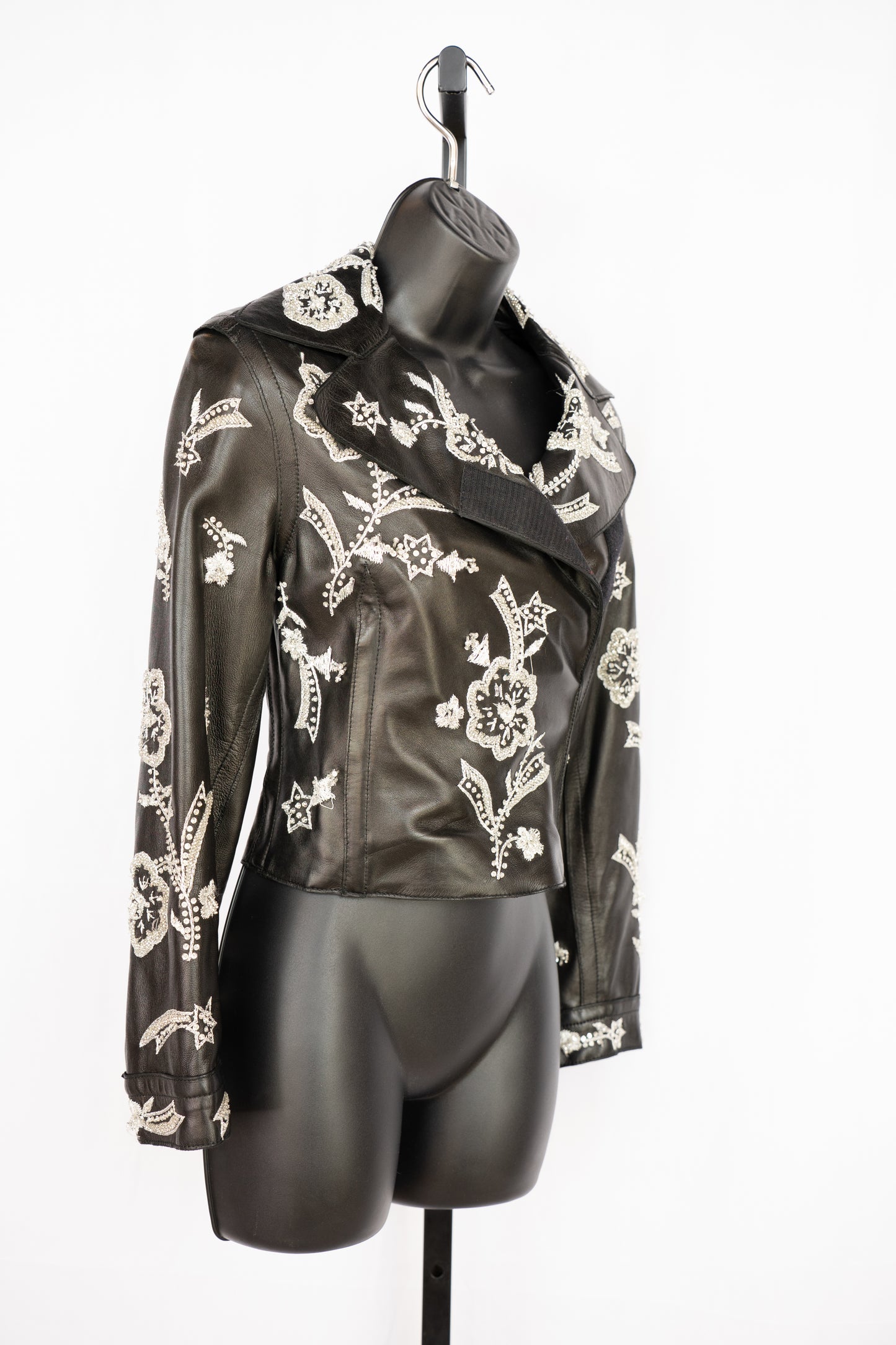 Dolce & Gabbana Black Leather Beaded Leather Jacket