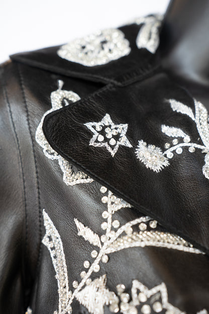 Dolce & Gabbana Black Leather Beaded Leather Jacket