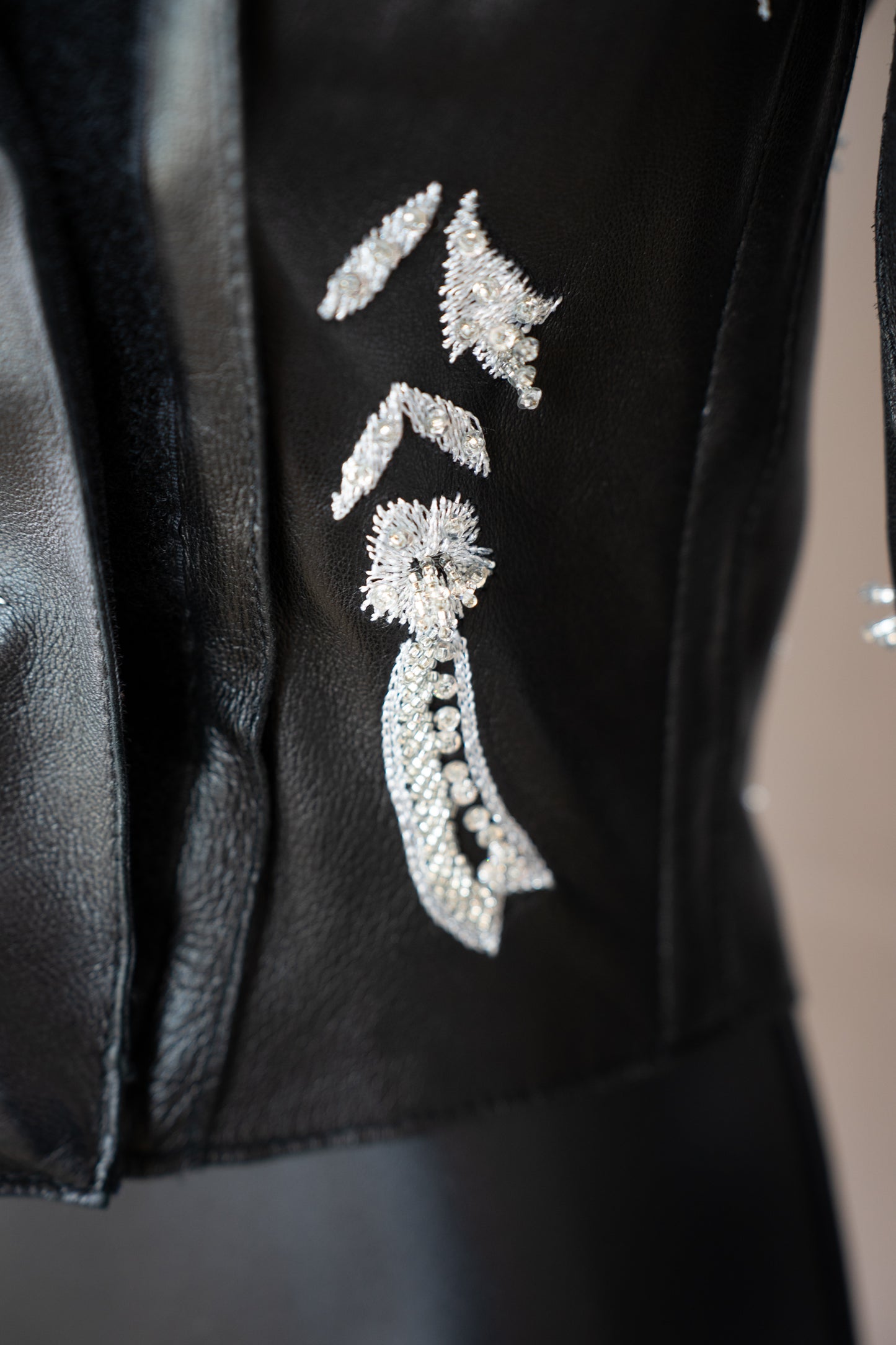 Dolce & Gabbana Black Leather Beaded Leather Jacket