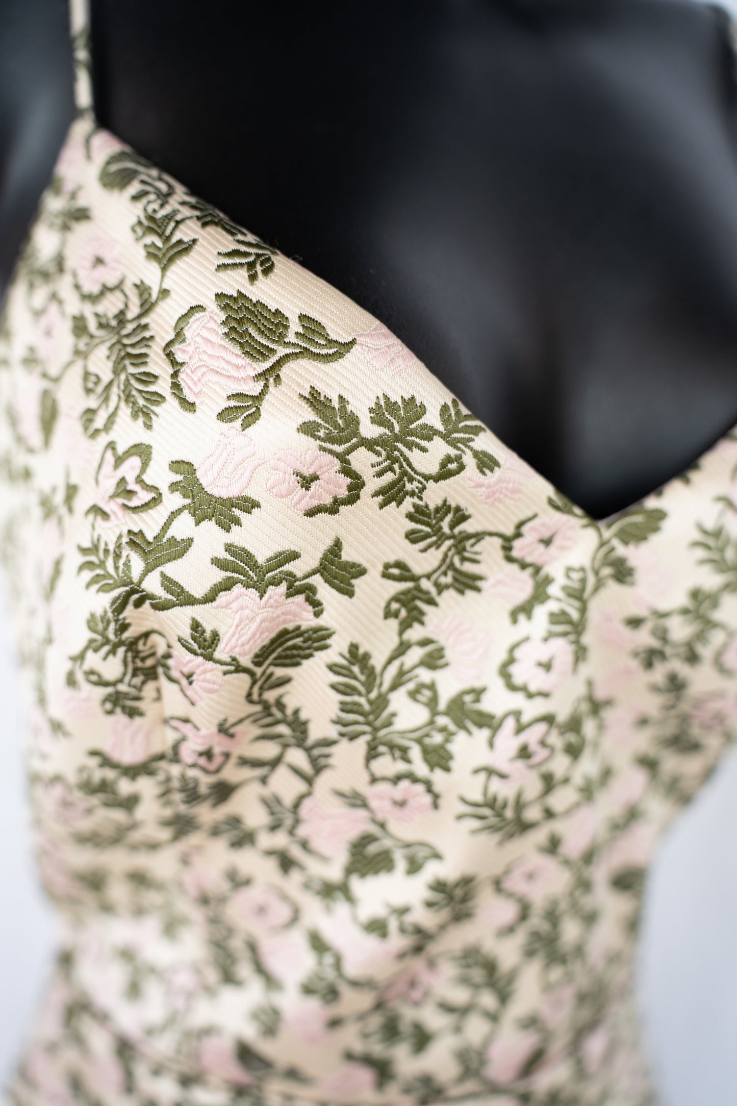 Jill Stuart Cream Green Leaf/Pink Flower Floral Sleeveless V-Neck Ruffle Hem Midi Dress