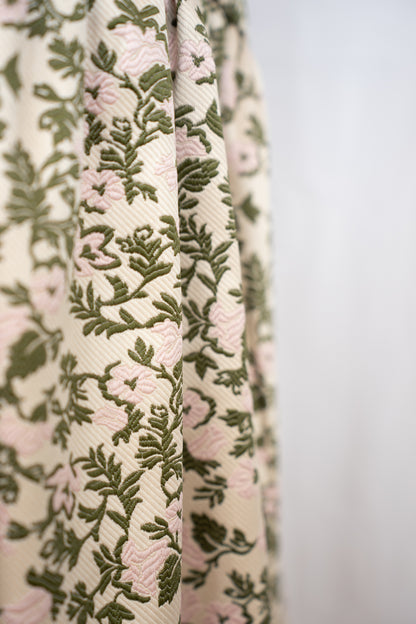 Jill Stuart Cream Green Leaf/Pink Flower Floral Sleeveless V-Neck Ruffle Hem Midi Dress