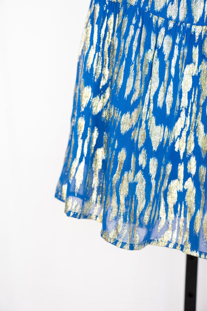 Ciebon Blue w Gold Sparkle Print Sleeveless Knee-Length Dress NWT