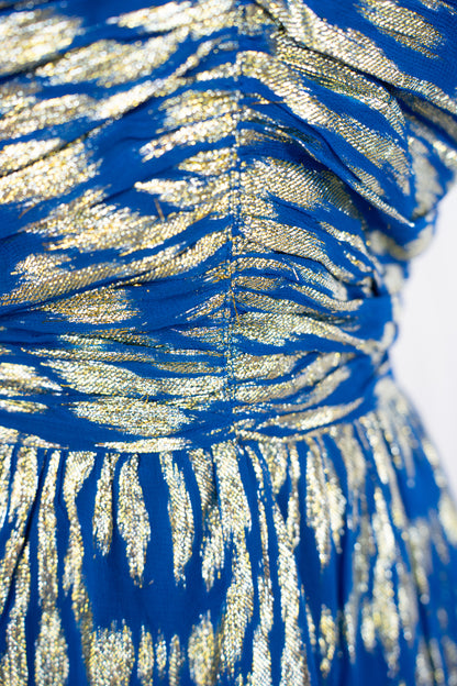 Ciebon Blue w Gold Sparkle Print Sleeveless Knee-Length Dress NWT