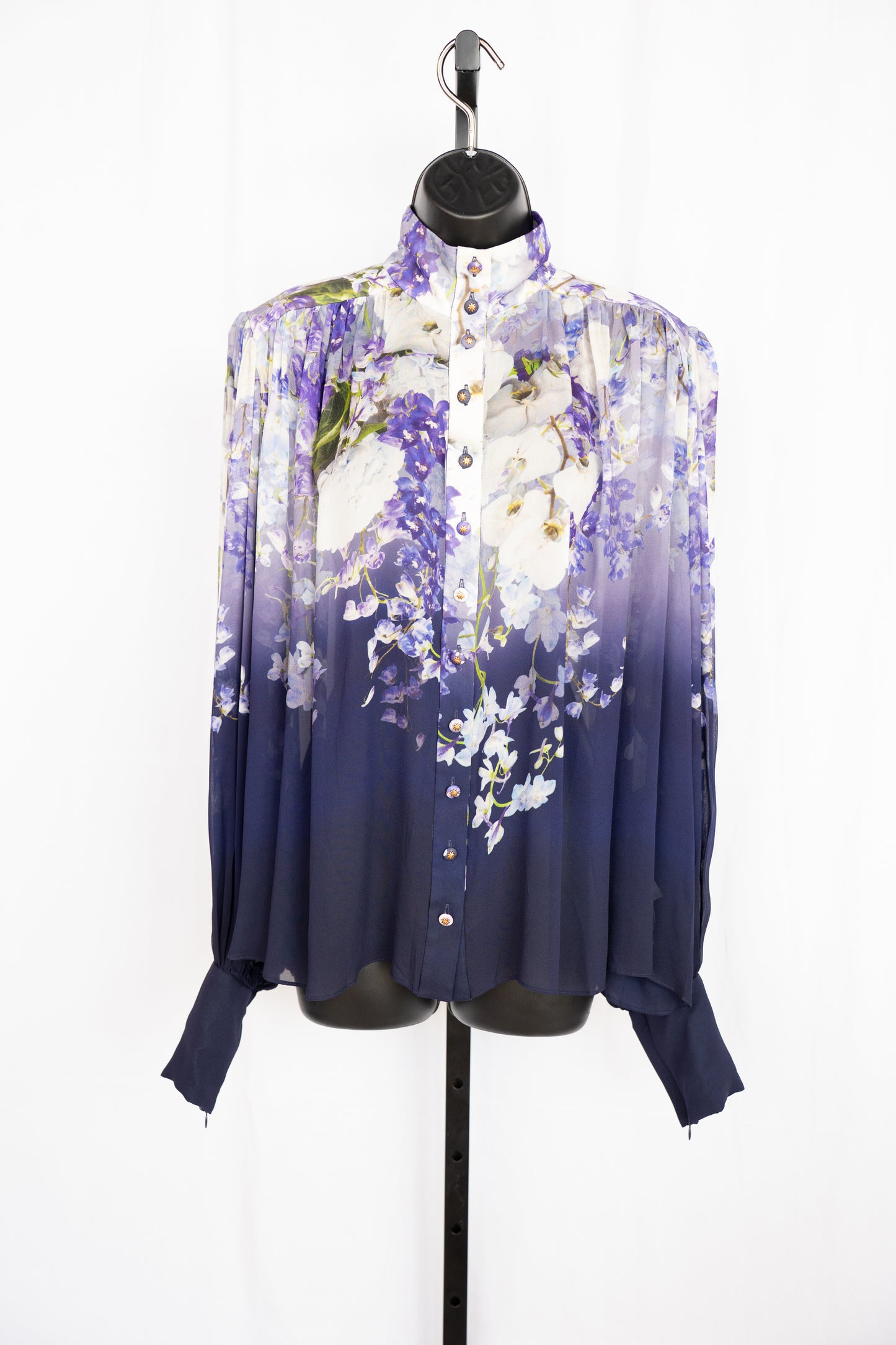Zimmermann Purple Floral Long Sleeve Button Up Blouse NWT
