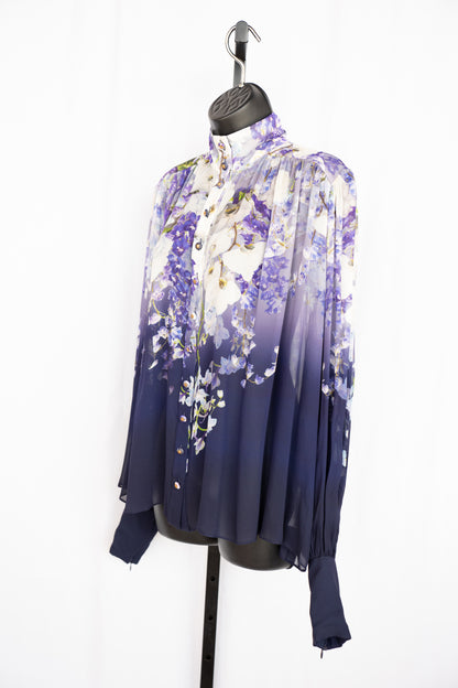 Zimmermann Purple Floral Long Sleeve Button Up Blouse NWT