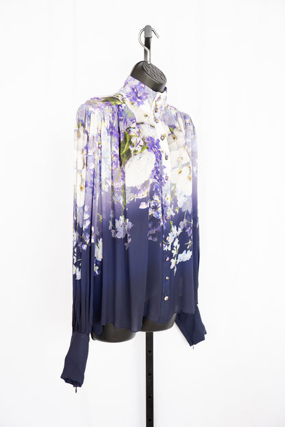 Zimmermann Purple Floral Long Sleeve Button Up Blouse NWT