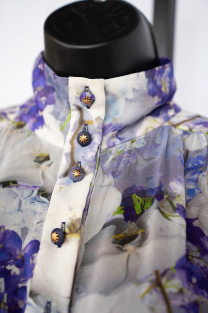 Zimmermann Purple Floral Long Sleeve Button Up Blouse NWT