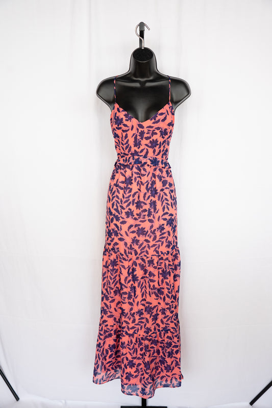 House of Harlow Light Pink & Blue Floral Sleeveless Maxi Ruffle Dress