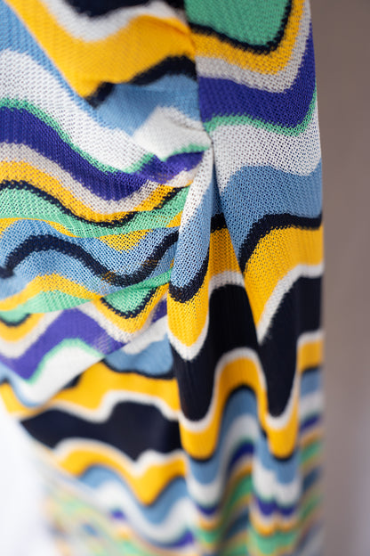 Ramy Brook Blue Green Yellow Wave Print Halter-Neck Maxi Dress NWT