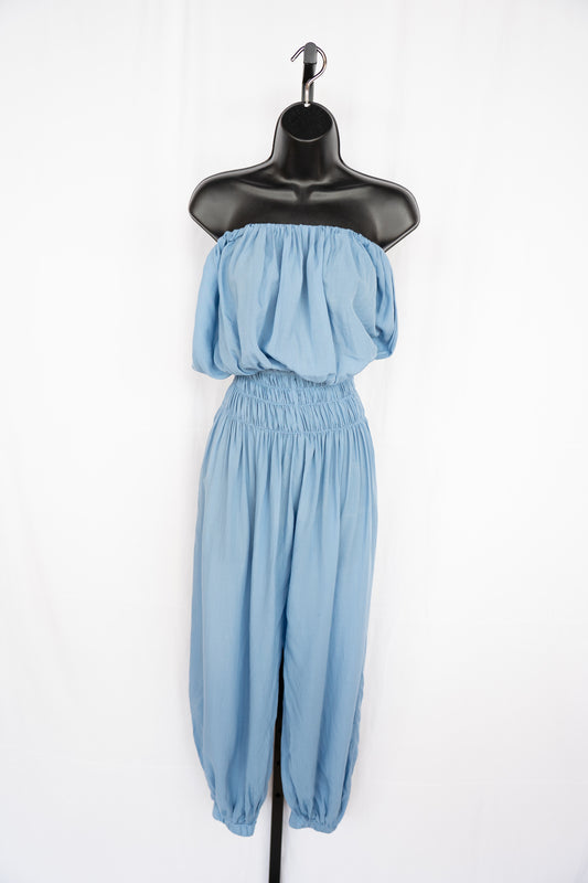 INDAH Sky Blue Strapless Smocked Jumpsuit NWT