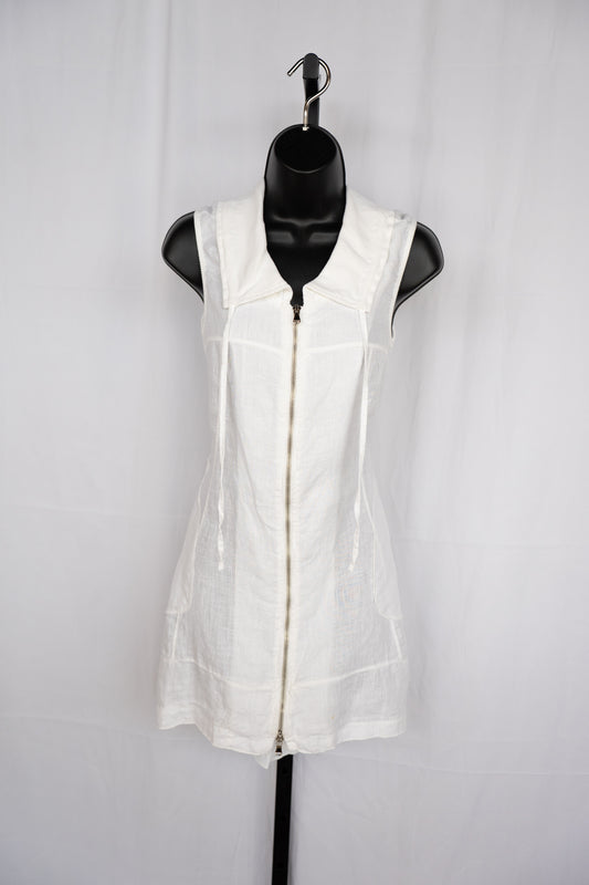 Inizio White Linen Zip Up Mini Dress NWT